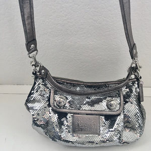 Coach Poppy Silver Sequin Small Handbag -Pristine